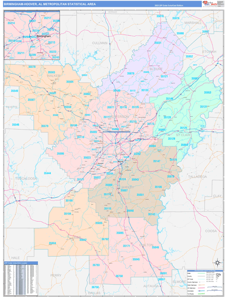 Birmingham-Hoover Metro Area Wall Map